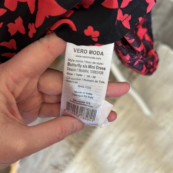 Vero Moda Black & Red Butterfly Print Dress - Size 36 (US 4) - Picture 9 of 9